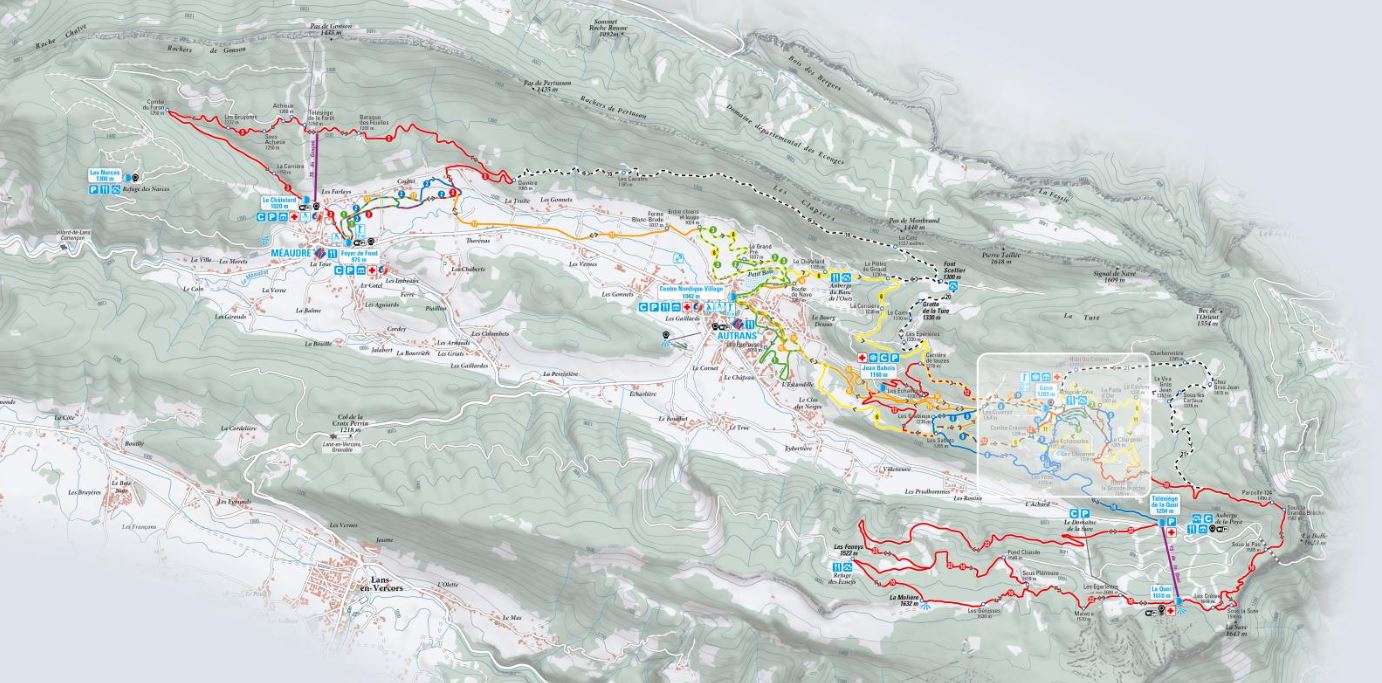 Plan des pistes de ski de fond Autrans Méaudre en Vercors