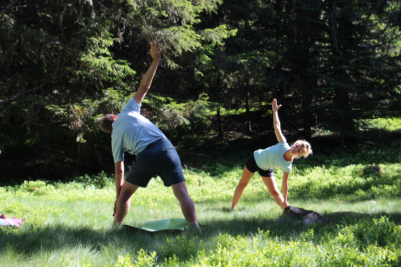 Photo de personnes faisant du yoga avec Randonner en conscience - Au rythme de la montagne_Lans-en-Vercors