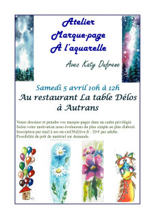 Affiche de l'atelier Marque-page À l’aquarelle Avec Katy Dufrene_Autrans-Méaudre en Vercors