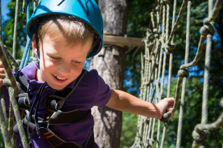 Photo d'un enfant joyeux sur un pont de singe