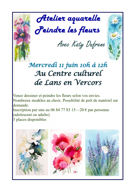 Affiche de l'atelier peinture avec Katy Dufrène_Lans-en-Vercors