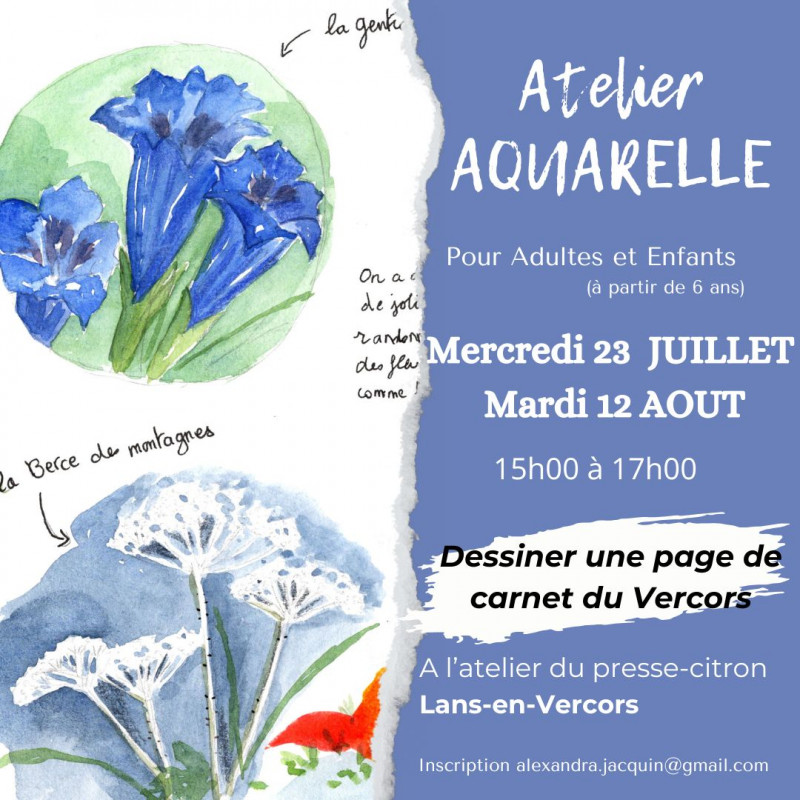 Affiche de l'ateliers Aquarelle avec Alexandra Jacquin_Lans-en-Vercors