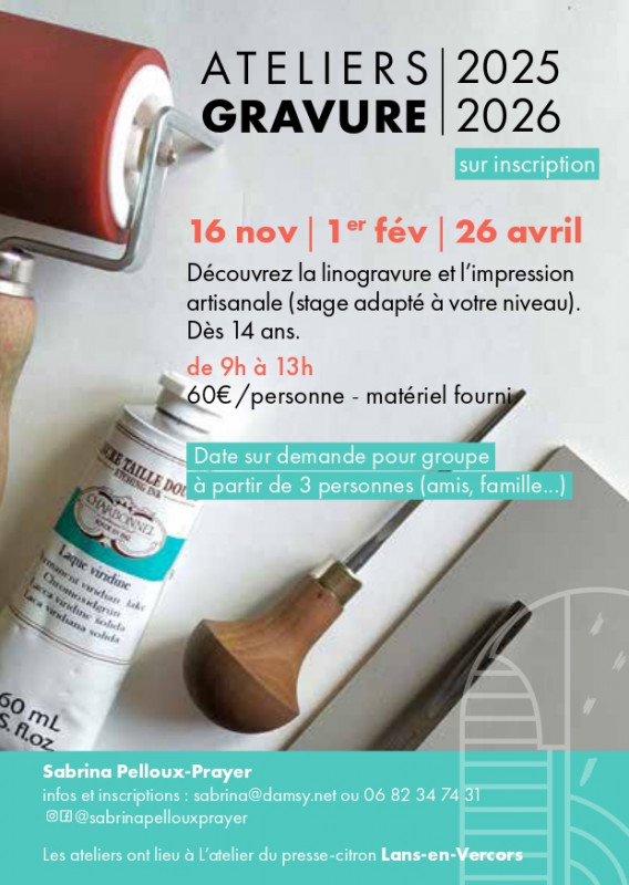 Dates des atelier gravure et linogravure avec Sabrina Pelloux-Prayer_Lans-en-Vercors