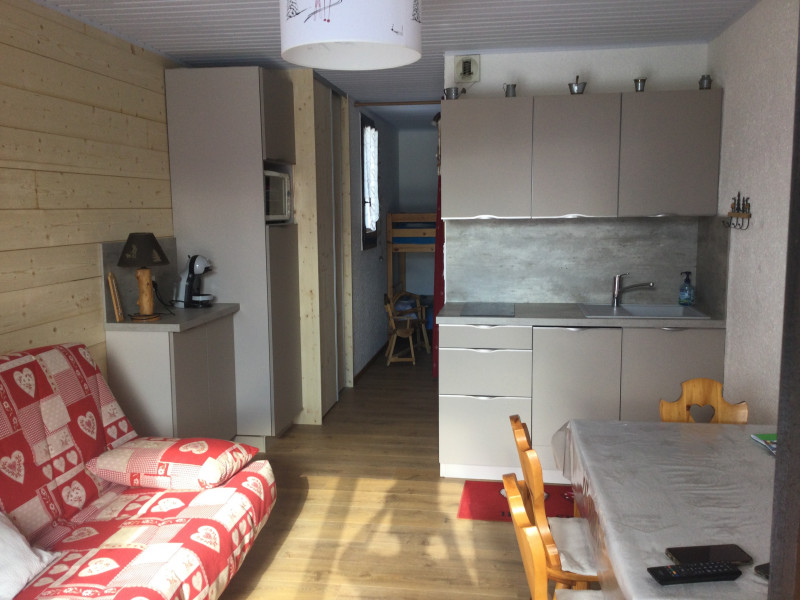 Pièce de vie avec coin cuisine et canapé convertible Pièce de vie avec coin cuisine et canapé convertible