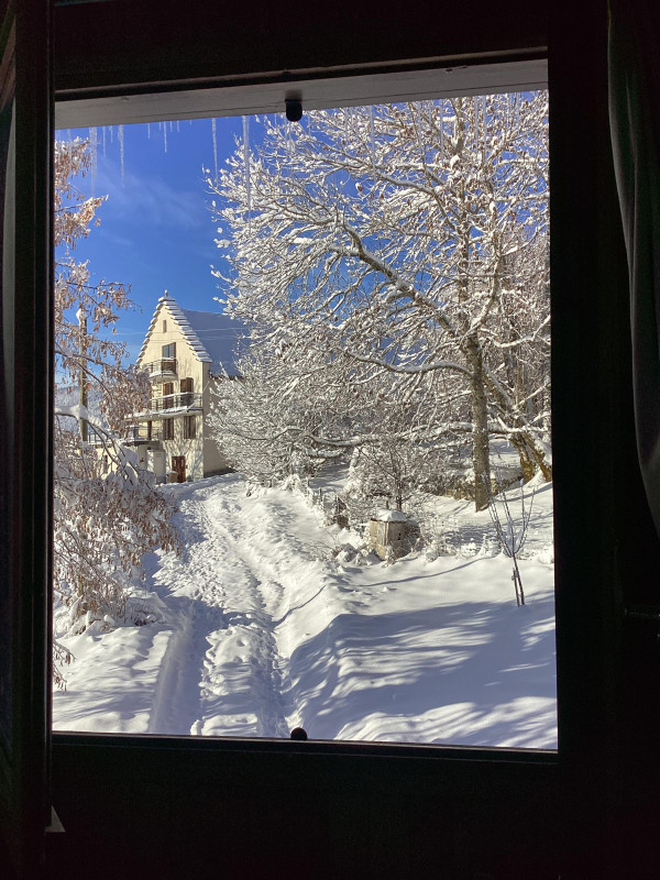 le chemin d'accès l'hiver - vue depuis le salon du bas