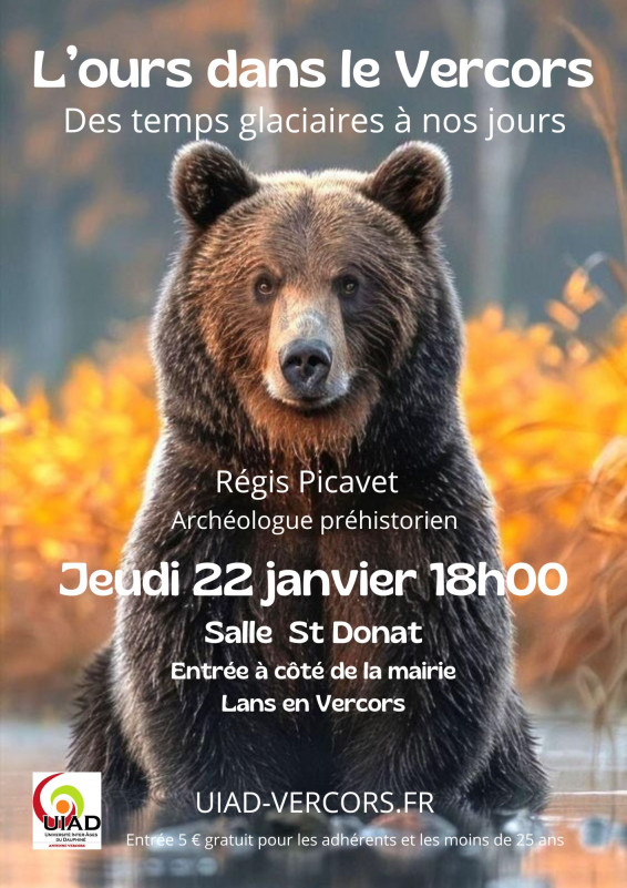 Affiche L'ours dans le Vercors - Conférence UIAD_Lans-en-Vercors