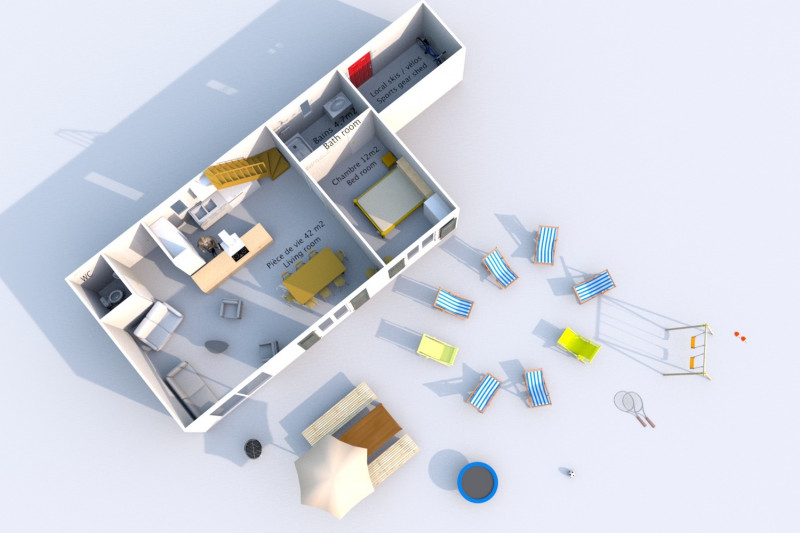 Plan 3D du rez-de-chaussée vue du dessus - © Gîte le Rucher Plan 3D du rez-de-chaussée vue du dessus
