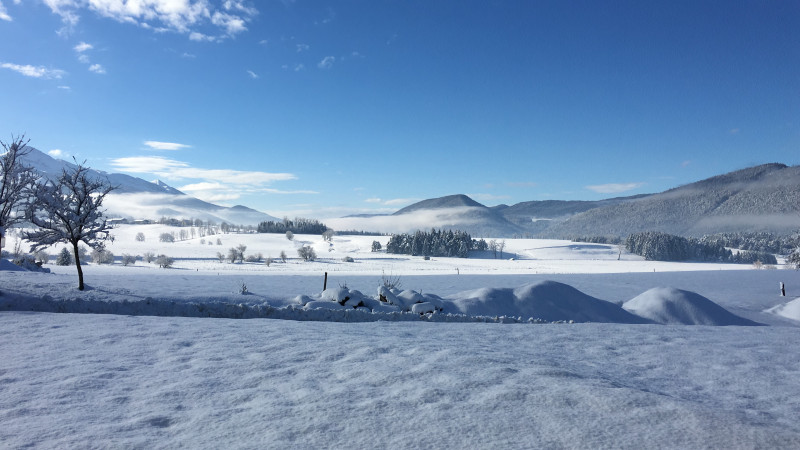 Vue de la plaine enneigée depuis le gîte Vue de la plaine enneigée depuis le gîte