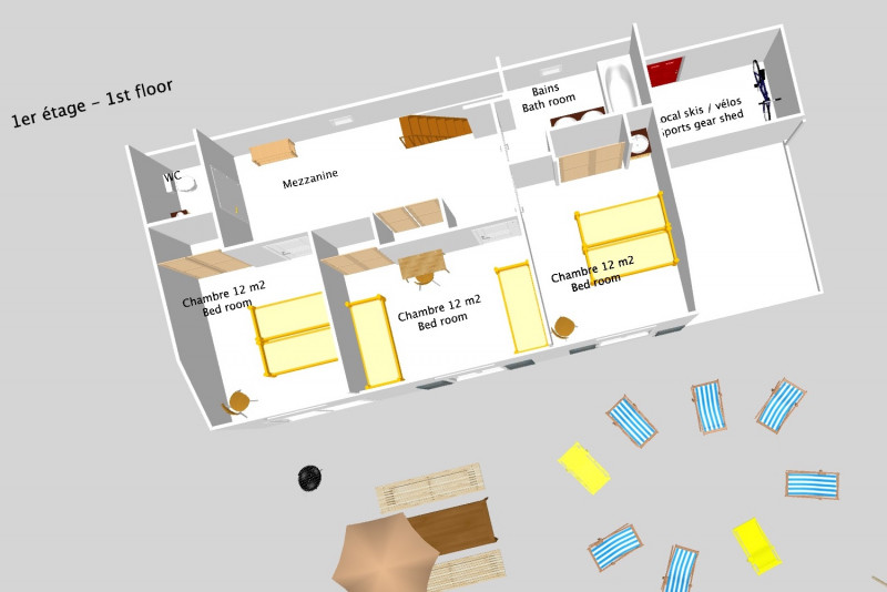 Plan 3D de l'étage vue du dessus Plan 3D de l'étage vue du dessus